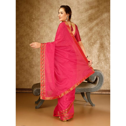 Generic Women's Vichitra Swiroshki Butta Saree With Unstitched Blouse (Pink, 5-6 Mtrs)