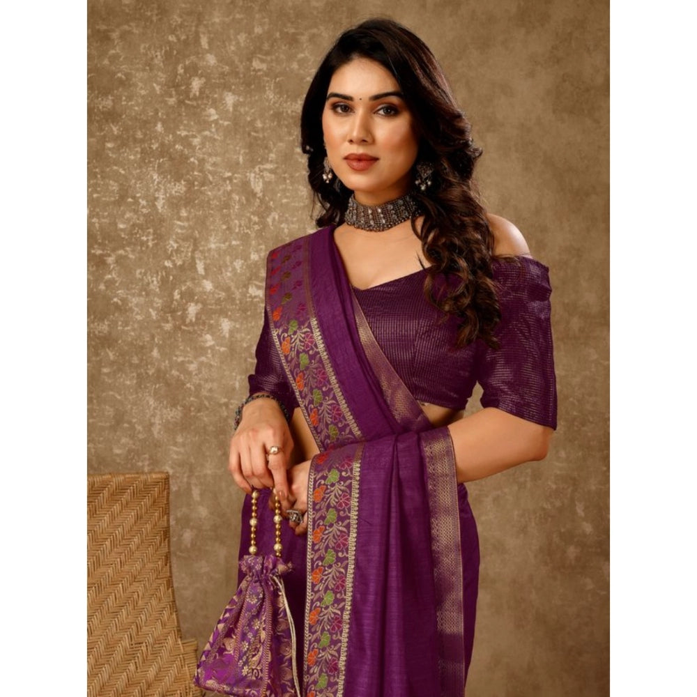 Generic Women's Vichitra Swiroshki Butta Saree With Unstitched Blouse (Wine, 5-6 Mtrs)