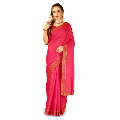 Generic Women's Vichitra Swiroshki Butta Saree With Unstitched Blouse (Pink, 5-6 Mtrs)