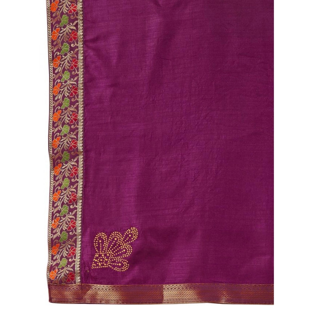 Generic Women's Vichitra Swiroshki Butta Saree With Unstitched Blouse (Wine, 5-6 Mtrs)