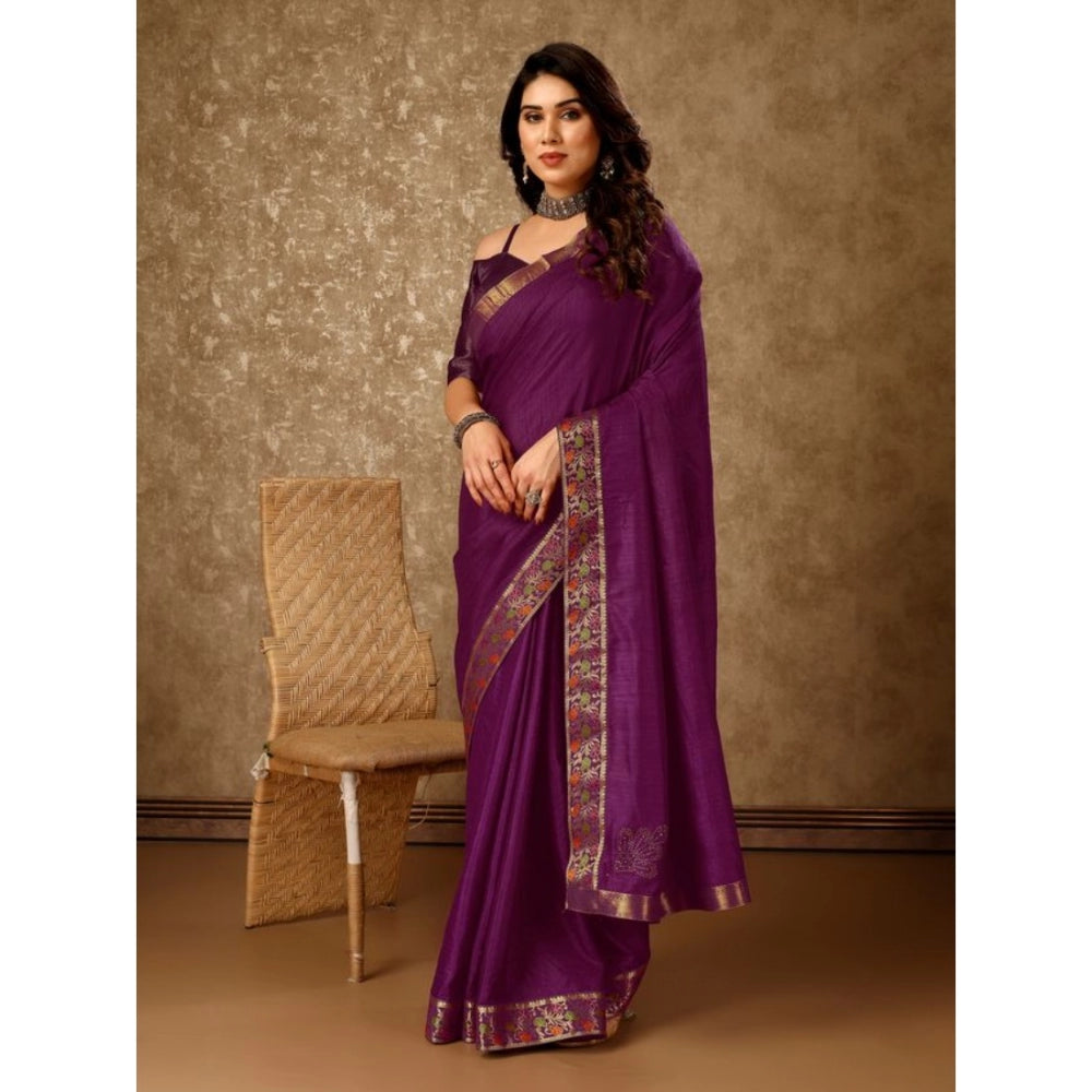 Generic Women's Vichitra Swiroshki Butta Saree With Unstitched Blouse (Wine, 5-6 Mtrs)