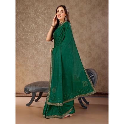 Generic Women's Vichitra Swiroshki Butta Saree With Unstitched Blouse (Green, 5-6 Mtrs)