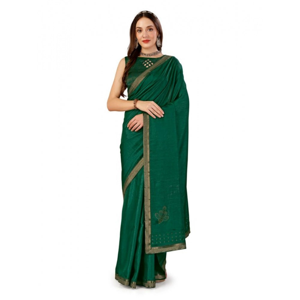 Generic Women's Vichitra Swiroshki Butta Saree With Unstitched Blouse (Green, 5-6 Mtrs)