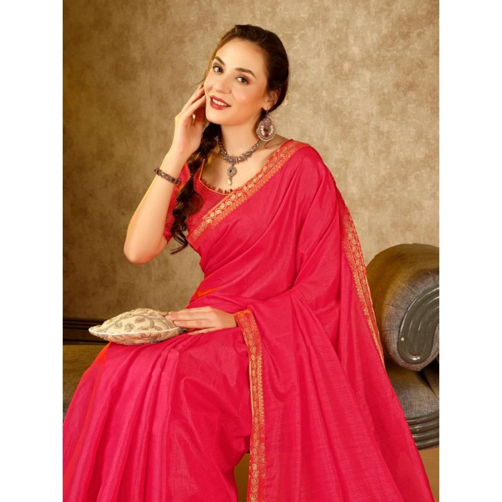 Generic Women's Vichitra Swiroshki Butta Saree With Unstitched Blouse (Pink, 5-6 Mtrs)