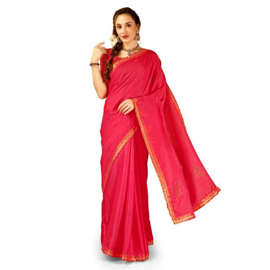 Generic Women's Vichitra Swiroshki Butta Saree With Unstitched Blouse (Pink, 5-6 Mtrs)