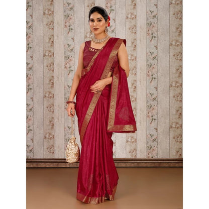 Generic Women's Vichitra Swiroshki Butta Saree With Unstitched Blouse (Maroon, 5-6 Mtrs)