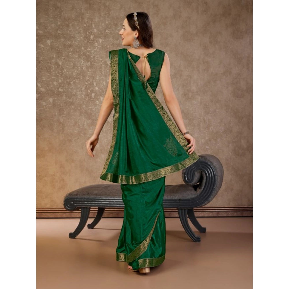 Generic Women's Vichitra Swiroshki Butta Saree With Unstitched Blouse (Green, 5-6 Mtrs)