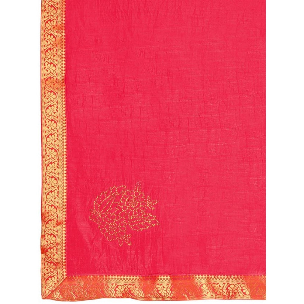 Generic Women's Vichitra Swiroshki Butta Saree With Unstitched Blouse (Pink, 5-6 Mtrs)