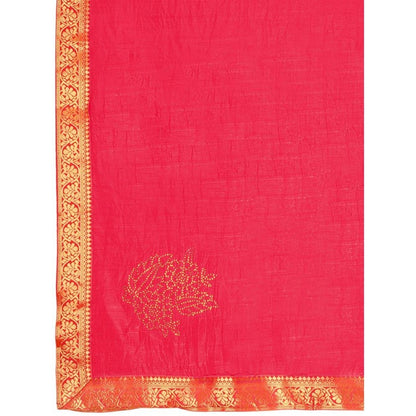 Generic Women's Vichitra Swiroshki Butta Saree With Unstitched Blouse (Pink, 5-6 Mtrs)