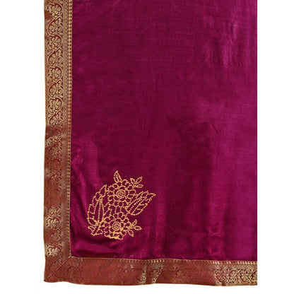 Generic Women's Vichitra Swiroshki Butta Saree With Unstitched Blouse (Wine, 5-6 Mtrs)