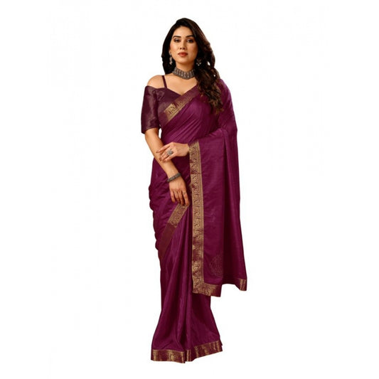 Generic Women's Vichitra Swiroshki Butta Saree With Unstitched Blouse (Wine, 5-6 Mtrs)