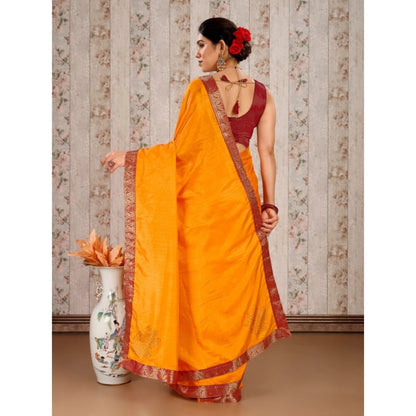 Generic Women's Vichitra Swiroshki Butta Saree With Unstitched Blouse (Yellow, 5-6 Mtrs)