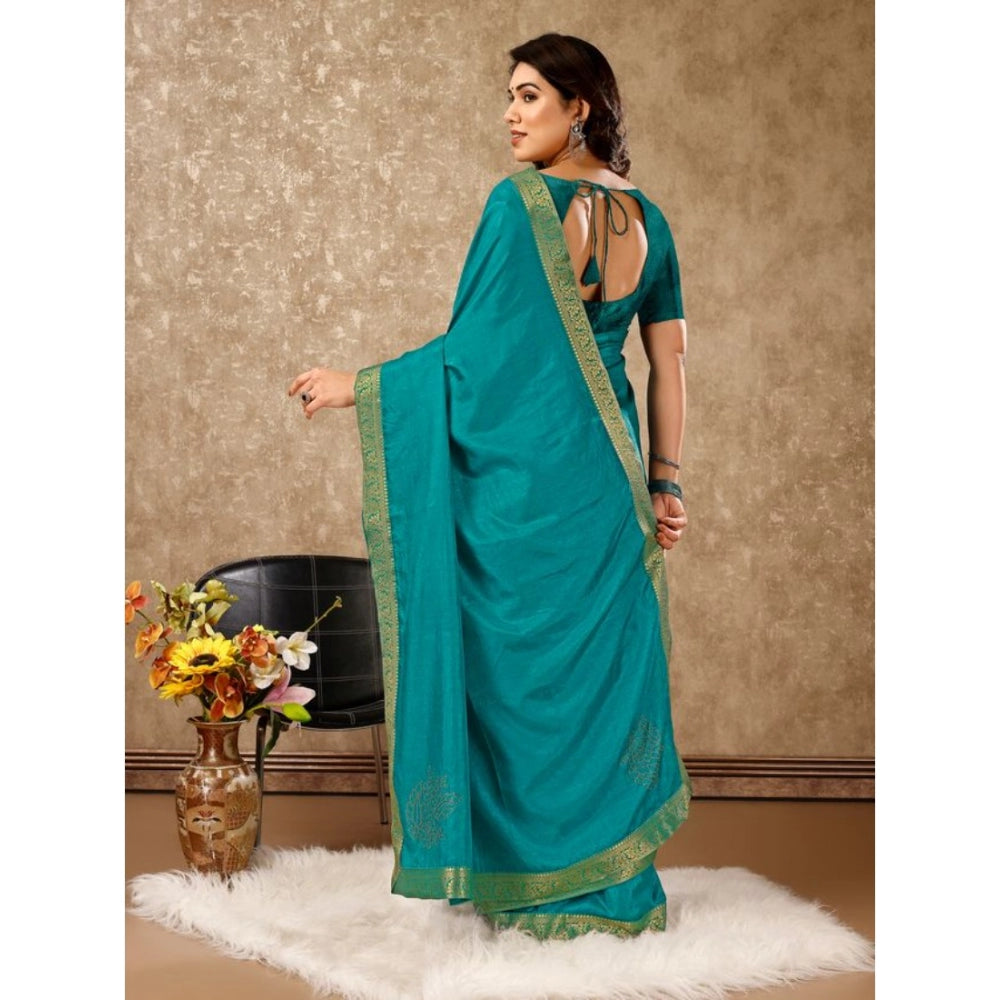 Generic Women's Vichitra Swiroshki Butta Saree With Unstitched Blouse (Teal Blue, 5-6 Mtrs)