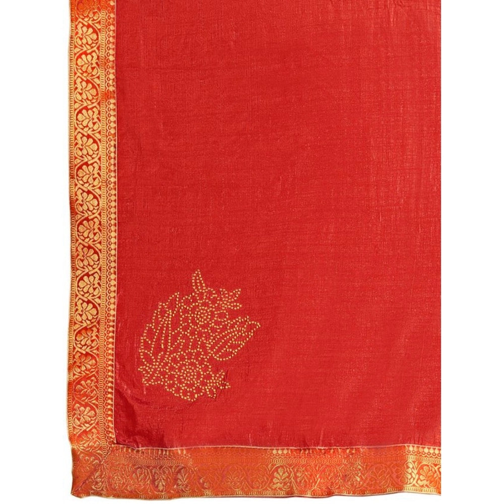 Generic Women's Vichitra Swiroshki Butta Saree With Unstitched Blouse (Red, 5-6 Mtrs)