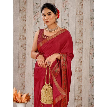 Generic Women's Vichitra Swiroshki Butta Saree With Unstitched Blouse (Maroon, 5-6 Mtrs)