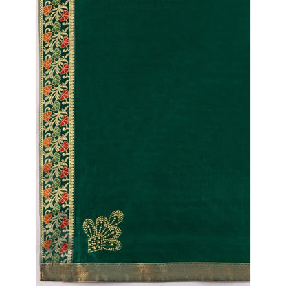 Generic Women's Vichitra Swiroshki Butta Saree With Unstitched Blouse (Green, 5-6 Mtrs)