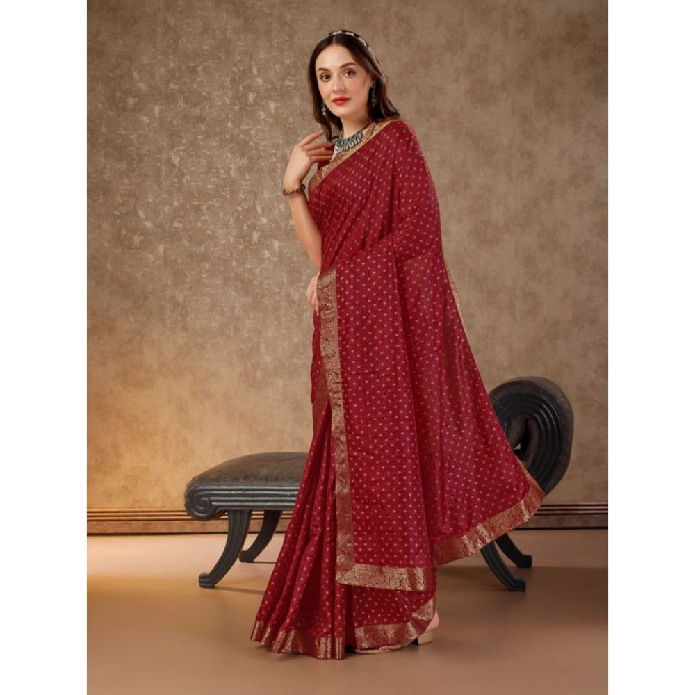 Generic Women's Vichitra Bandhini Saree With Unstitched Blouse (Maroon, 5-6 Mtrs)