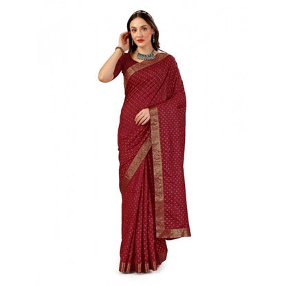 Generic Women's Vichitra Bandhani Saree With Unstitched Blouse (Maroon, 5-6 Mtrs)