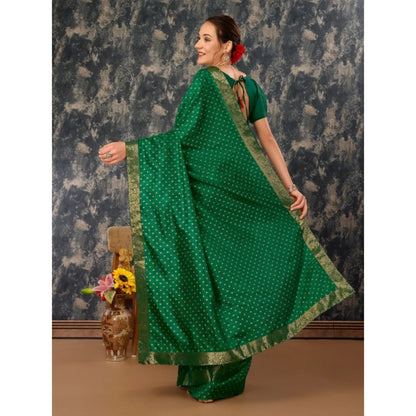 Generic Women's Vichitra Bandhani Saree With Unstitched Blouse (Green, 5-6 Mtrs)