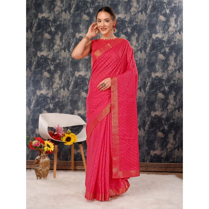 Generic Women's Vichitra Bandhani Saree With Unstitched Blouse (Pink, 5-6 Mtrs)