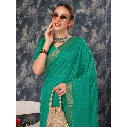 Generic Women's Vichitra Bandhini Saree With Unstitched Blouse (Rama Green, 5-6 Mtrs)