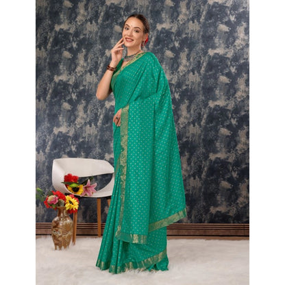 Generic Women's Vichitra Bandhini Saree With Unstitched Blouse (Rama Green, 5-6 Mtrs)