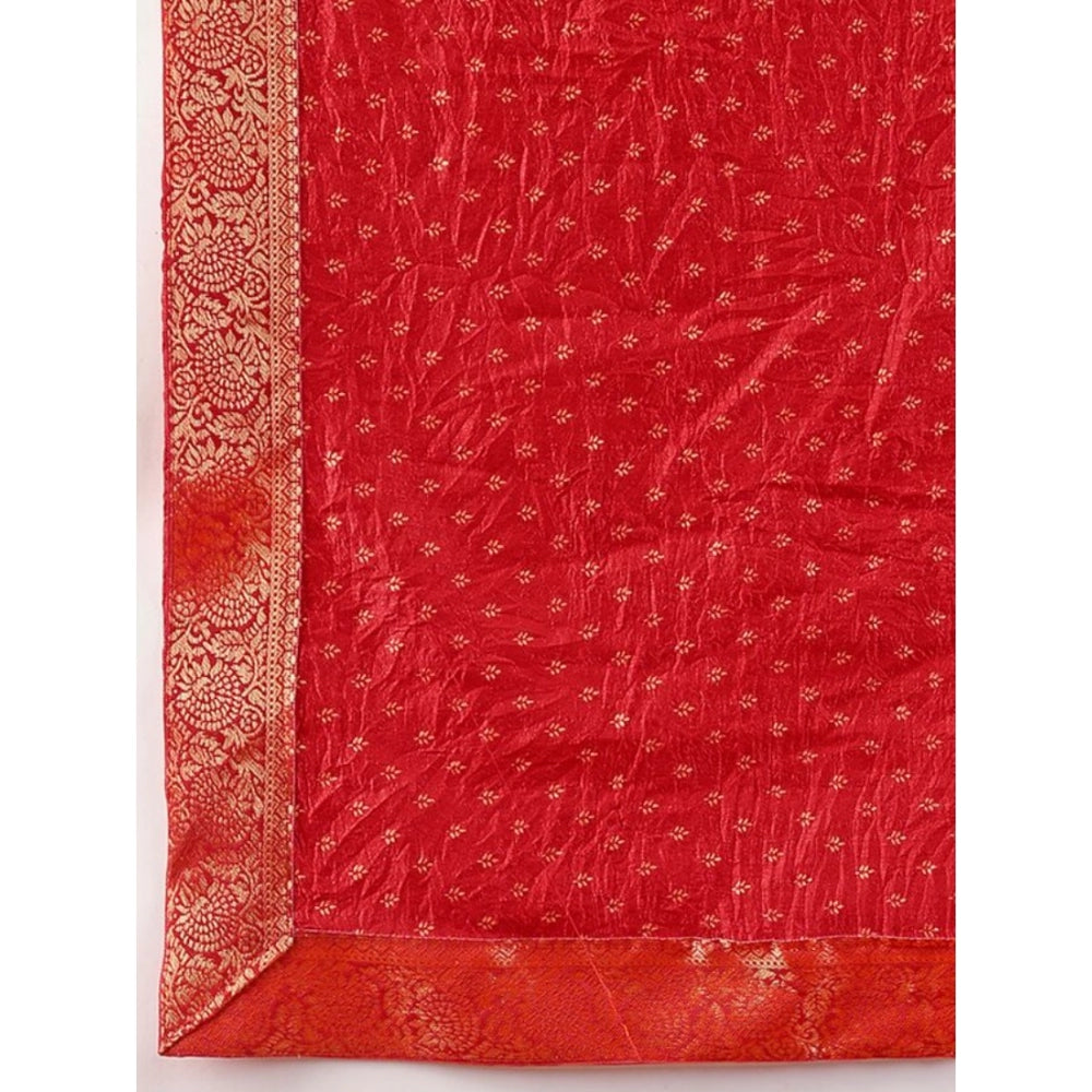 Generic Women's Vichitra Bandhani Saree With Unstitched Blouse (Red, 5-6 Mtrs)