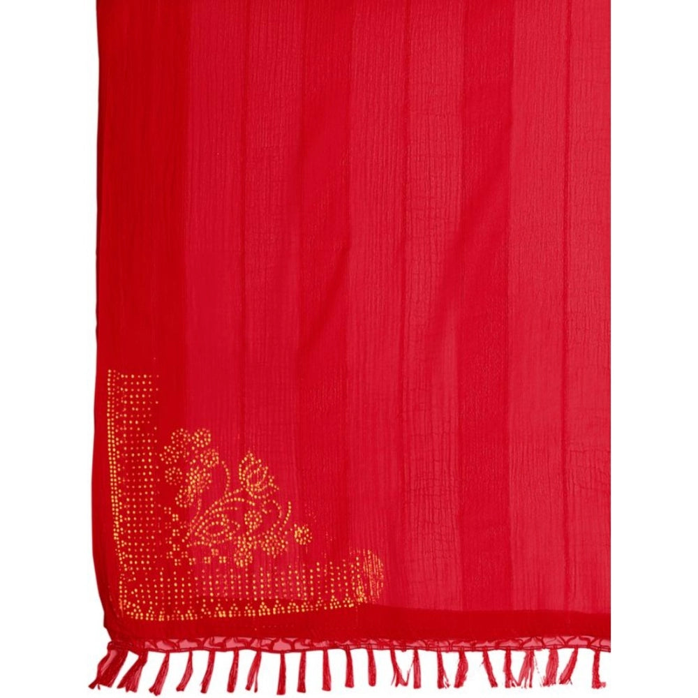 Generic Women's Chiffon Fabric Line Saree With Unstitched Blouse (Red, 5-6 Mtrs)