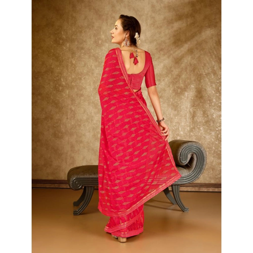 Generic Women's Zomto Laheriya Saree With Unstitched Blouse (Rani, 5-6 Mtrs)