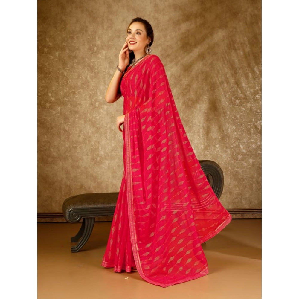 Generic Women's Zomto Laheriya Saree With Unstitched Blouse (Rani, 5-6 Mtrs)