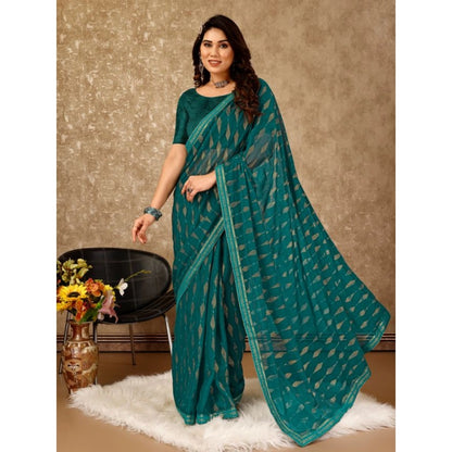 Generic Women's Zomto Laheriya Saree With Unstitched Blouse (Teal Blue, 5-6 Mtrs)