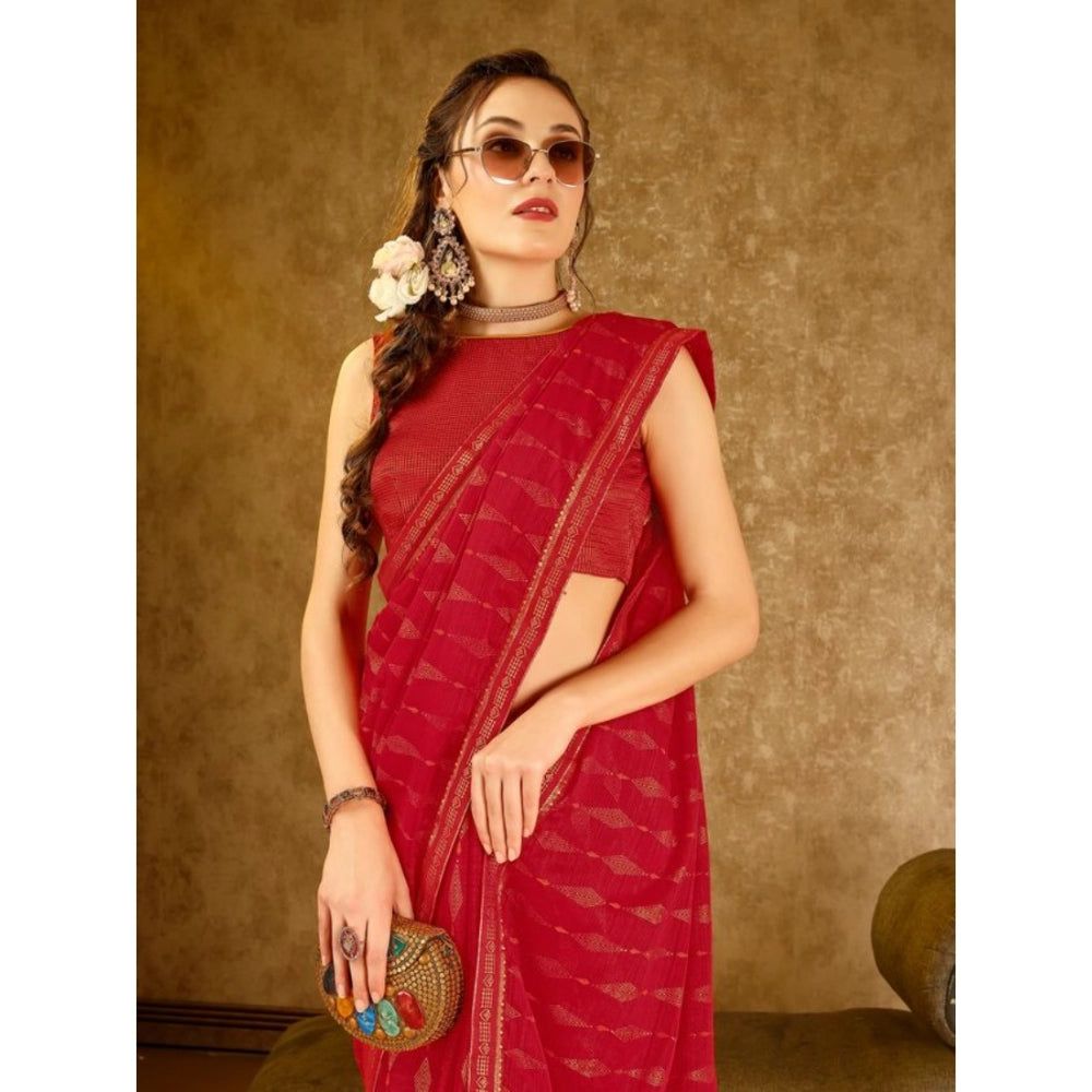 Generic Women's Zomto Laheriya Saree With Unstitched Blouse (Red, 5-6 Mtrs)