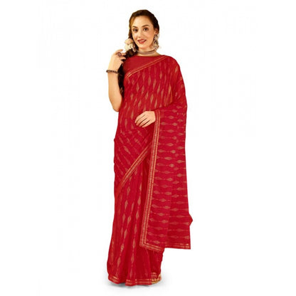 Generic Women's Zomto Laheriya Saree With Unstitched Blouse (Red, 5-6 Mtrs)