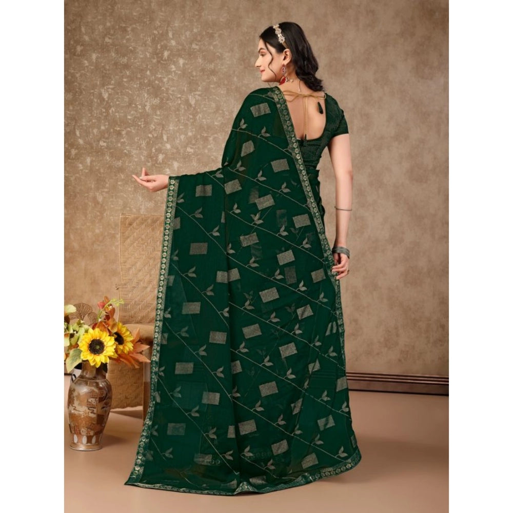 Generic Women's Zomto Patta Chiffon Saree With Unstitched Blouse (Green, 5-6 Mtrs)