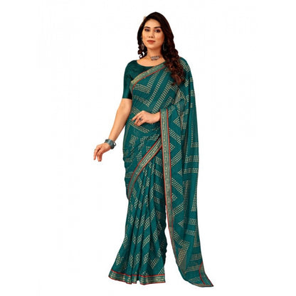 Generic Women's Zomto Zig Zag Saree With Unstitched Blouse (Teal Blue, 5-6 Mtrs)