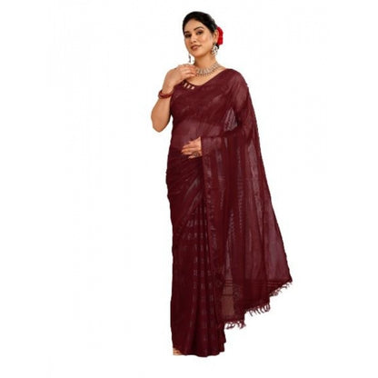 Generic Women's Chiffon Fabric Line Saree With Unstitched Blouse (Maroon, 5-6 Mtrs)