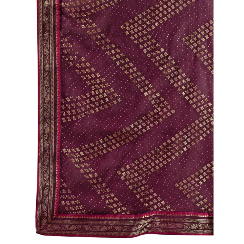 Generic Women's Zomto Zig Zag Saree With Unstitched Blouse (Wine, 5-6 Mtrs)