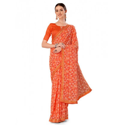 Generic Women's Zomto Printed Saree With Unstitched Blouse (Peach, 5-6 Mtrs)