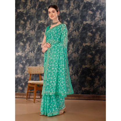 Generic Women's Zomto Printed Saree With Unstitched Blouse (Turquies Green, 5-6 Mtrs)