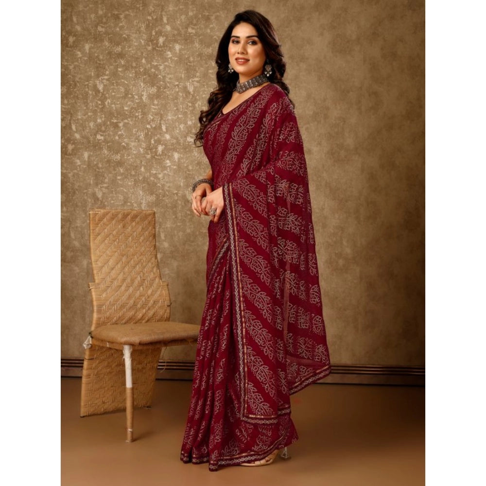 Generic Women's Zomto Bandhini Saree With Unstitched Blouse (Maroon, 5-6 Mtrs)