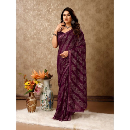 Generic Women's Zomto Bandhini Saree With Unstitched Blouse (Wine, 5-6 Mtrs)