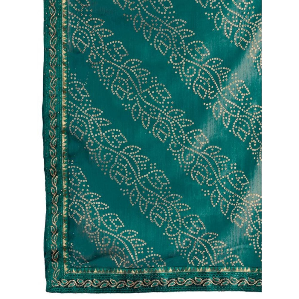 Generic Women's Zomto Bandhani Saree With Unstitched Blouse (Teal Blue, 5-6 Mtrs)