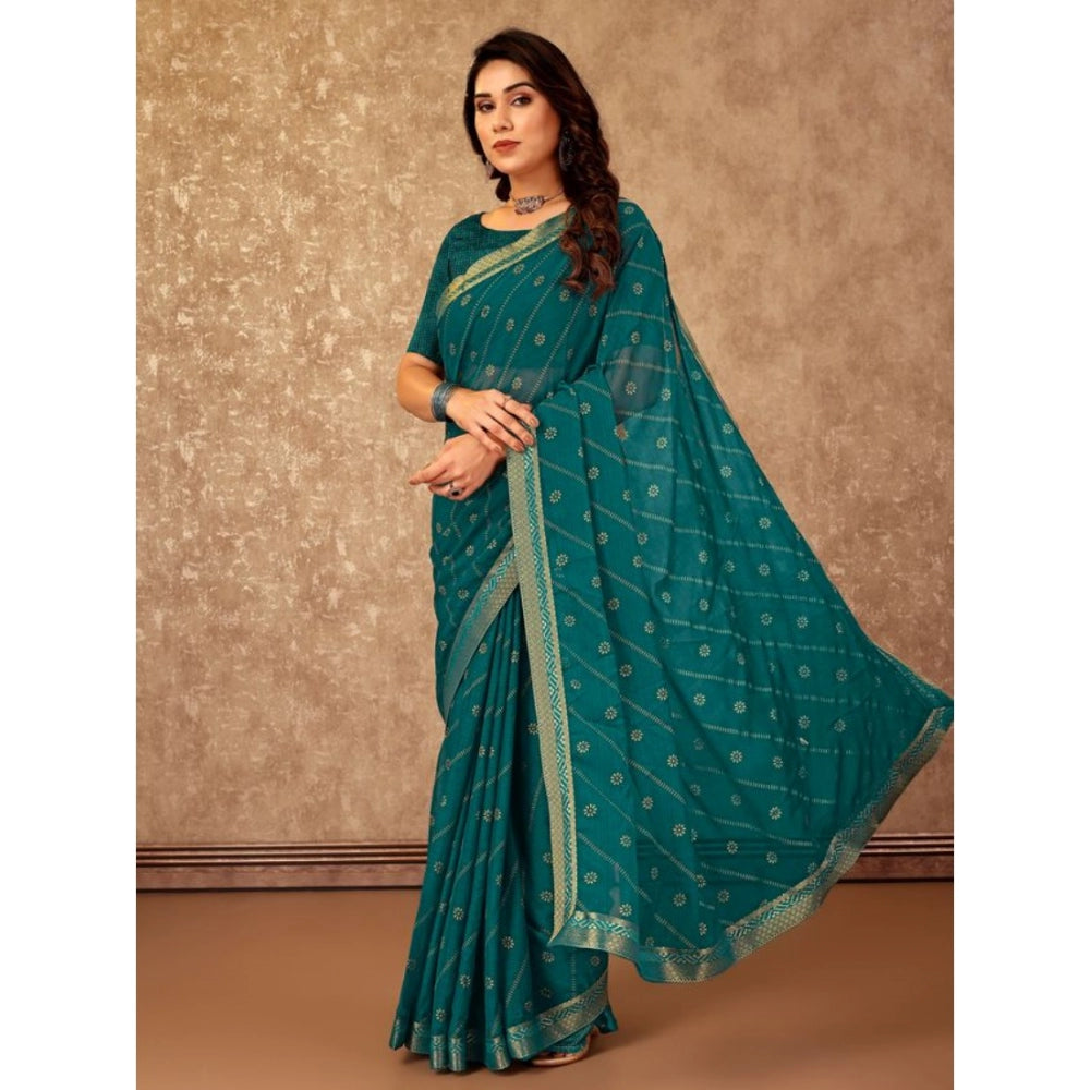 Generic Women's Zomto Bandhani Saree With Unstitched Blouse (Teal Blue, 5-6 Mtrs)