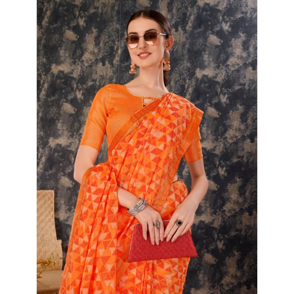 Generic Women's Zomto Printed Saree With Unstitched Blouse (Dark Orange, 5-6 Mtrs)