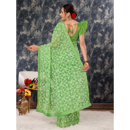 Generic Women's Zomto Printed Saree With Unstitched Blouse (Green, 5-6 Mtrs)