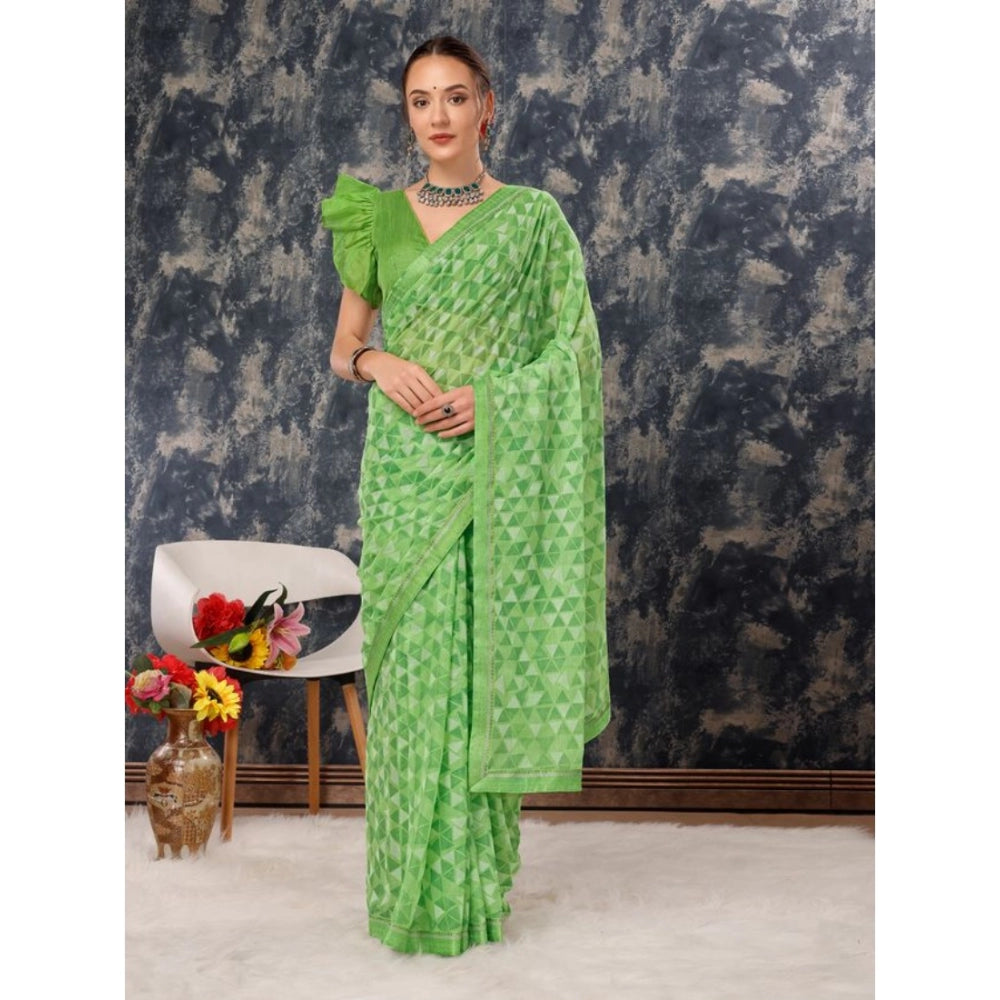 Generic Women's Zomto Printed Saree With Unstitched Blouse (Green, 5-6 Mtrs)