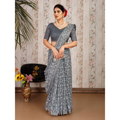 Generic Women's Zomto Printed Saree With Unstitched Blouse (Grey, 5-6 Mtrs)