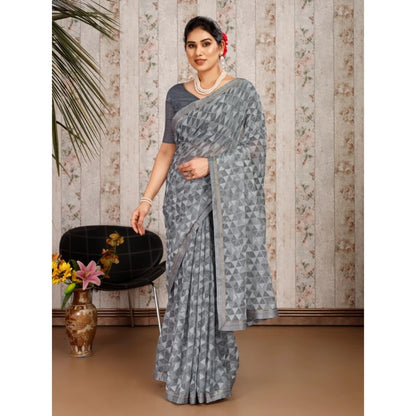 Generic Women's Zomto Printed Saree With Unstitched Blouse (Grey, 5-6 Mtrs)