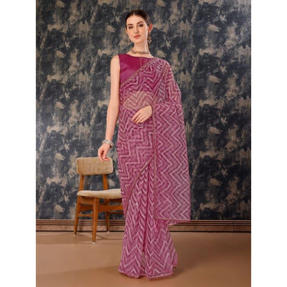 Generic Women's Linen Zig Zag Saree With Unstitched Blouse (Purple, 5-6 Mtrs)