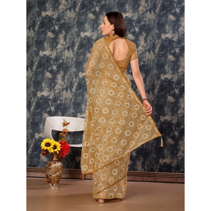 Generic Women's Linen Gola Printed Saree With Unstitched Blouse (Beige, 5-6 Mtrs)